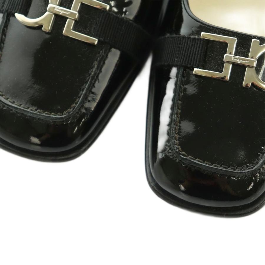サルヴァトーレフェラガモ Salvatore Ferragamo LETIZIA パンプス スクエアトゥ ガンチーニ金具 リボン装飾 5B 22.5cm 黒 /MI ■OS レディ