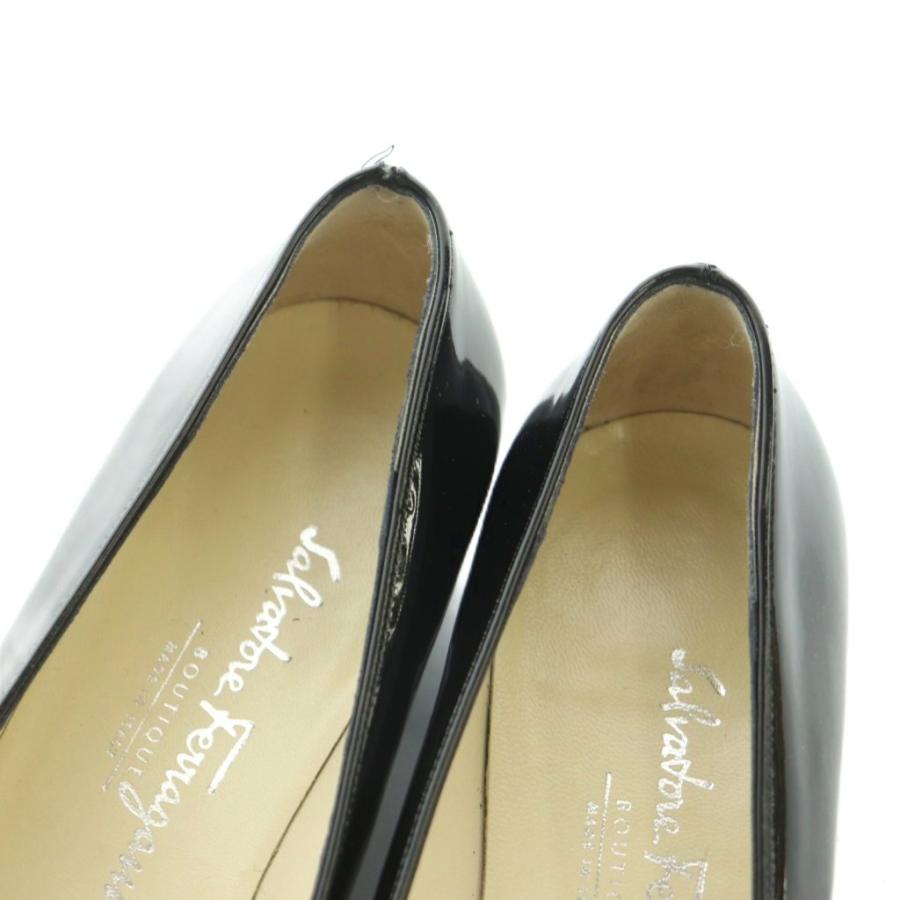 サルヴァトーレフェラガモ Salvatore Ferragamo LETIZIA パンプス スクエアトゥ ガンチーニ金具 リボン装飾 5B 22.5cm 黒 /MI ■OS レディ