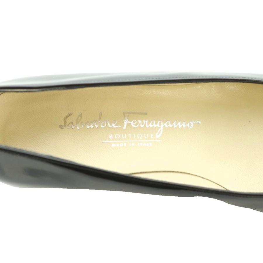 サルヴァトーレフェラガモ Salvatore Ferragamo LETIZIA パンプス スクエアトゥ ガンチーニ金具 リボン装飾 5B 22.5cm 黒 /MI ■OS レディ