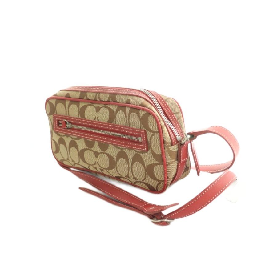 Coach ショルダーバッグ ベージュ/レッド COACH（コーチ） シグネチャー ショルダーバッグ スクエア型 ベージュ
