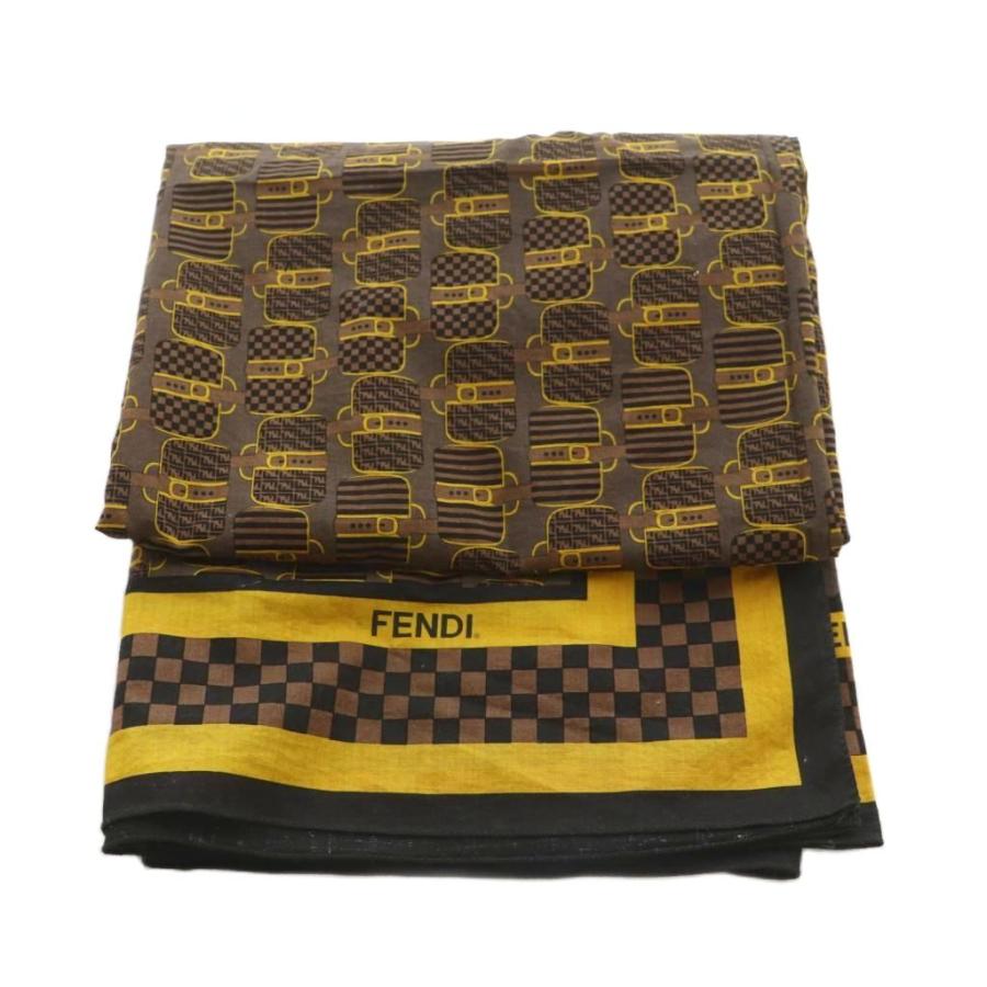 FENDI（フェンディ） ストール 大判 コットン 総柄 茶 黄色 黒 /MI 