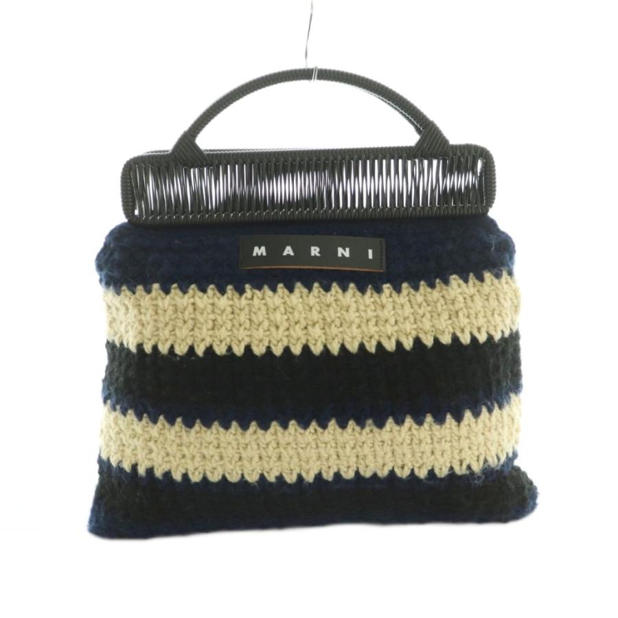 MARNI（マルニ） マーケット クロシェニット ハンドバッグ 紺 黒 生成