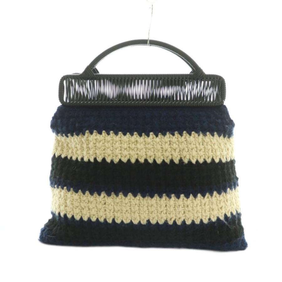 MARNI（マルニ） マーケット クロシェニット ハンドバッグ 紺 黒 生成