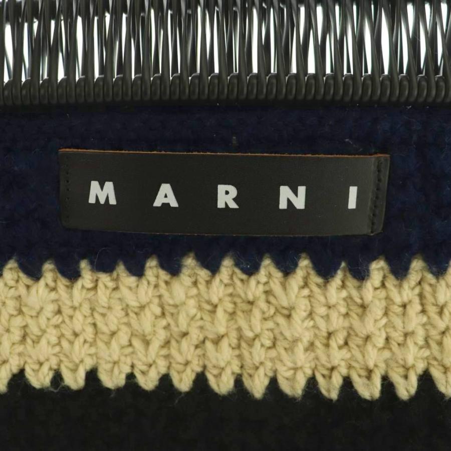 MARNI（マルニ） マーケット クロシェニット ハンドバッグ 紺 黒 生成