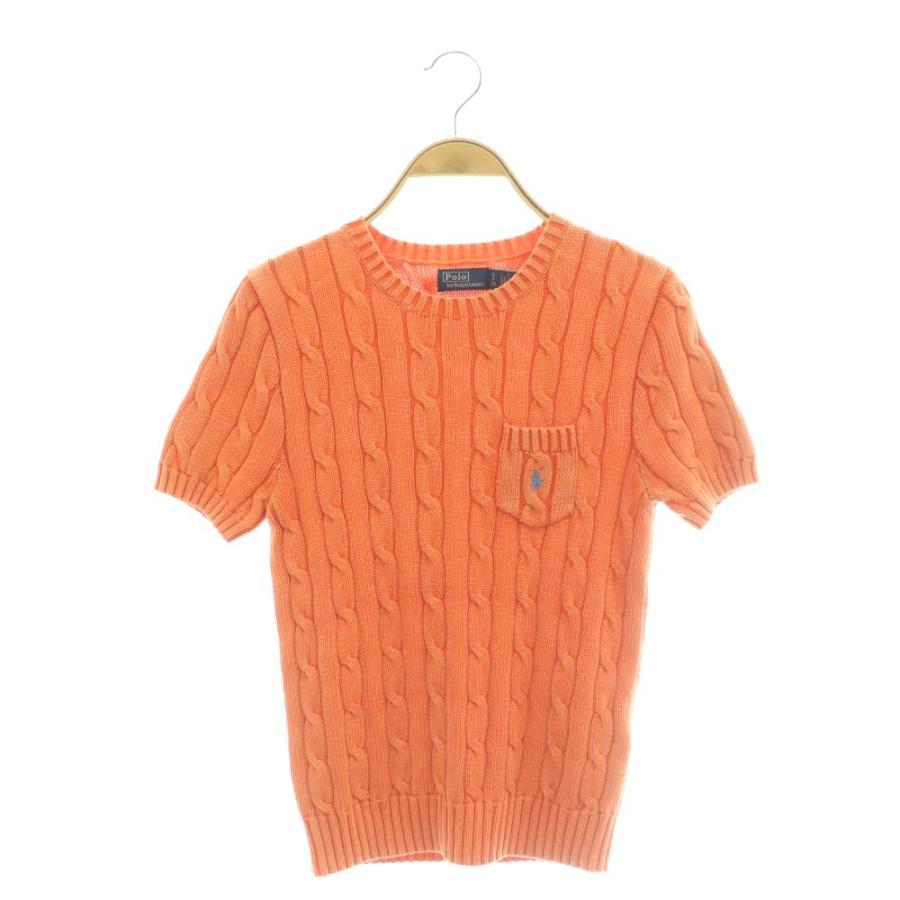 【美品】Polo Ralph Lauren コットン半袖ニット ケーブルオレンジ ポロ ラルフローレン POLO RALPH LAUREN 半袖 ケーブルニット セーター