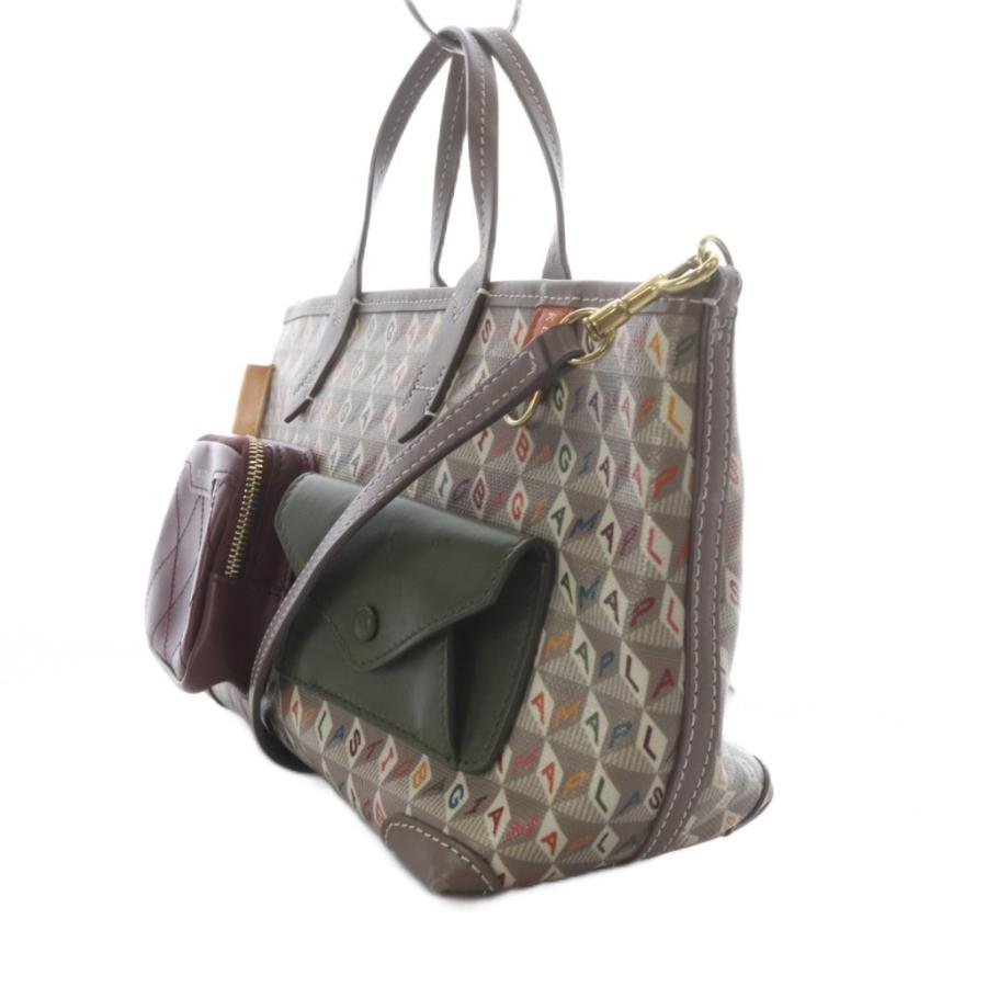 アニヤハインドマーチ ANYA HINDMARCH I AM A PLASTIC Bag マルチポケット トートバッグ ショルダーバッグ 2way ブラウン /YO25 レディースの画像