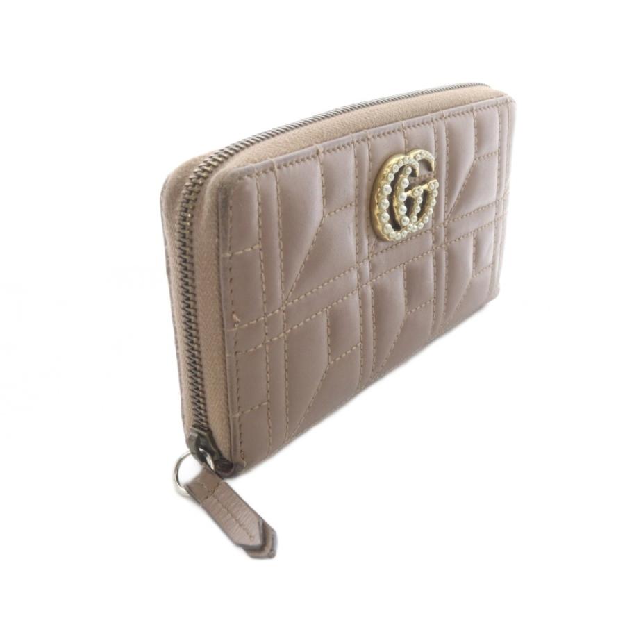 GUCCI（グッチ） GUCCI GGマーモント ステッチ 長財布 レザー 茶色 