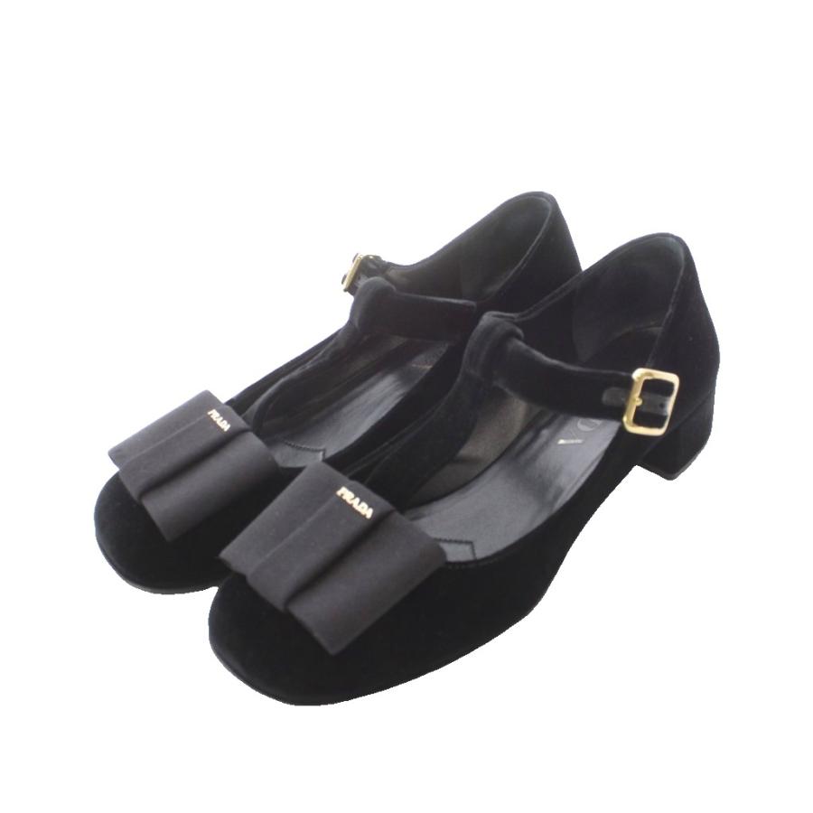 PRADA（プラダ） パンプス 36.5 23.5cm 黒 ブラック リボン ブロック 
