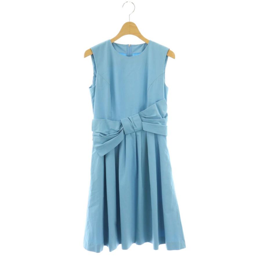 FOXEY NEWYORK ライトブルー ノースリーブワンピース 後ろリボン フォクシーニューヨーク FOXEY NEW YORK レディシェイプワンピース 膝