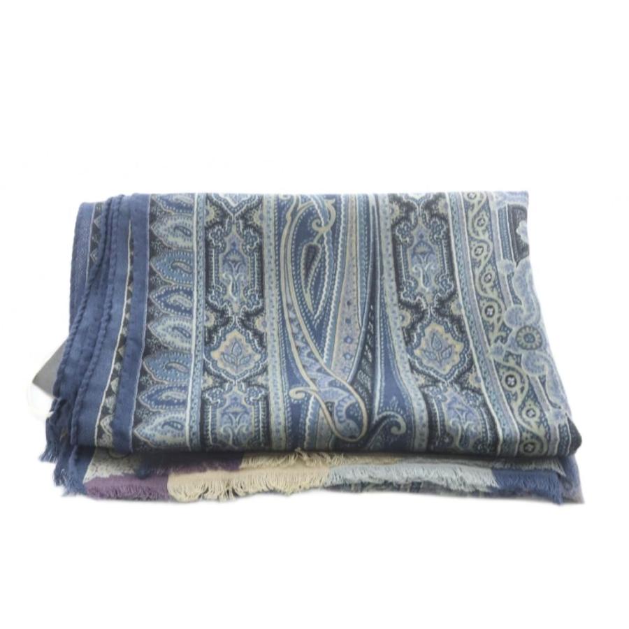 【美品】 Etro エトロ　ウールシルク ストール ETRO（エトロ） ウール シルク ペイズリー柄ストール 紺 ネイビー /SR