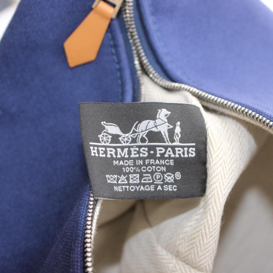 エルメス HERMES BRIDE A BRAC GM ブリッドアブラックグランモデル ハンドバッグ キャンバス ロゴ 刺繍 バイカラー 紺 ネイビー 緑の画像