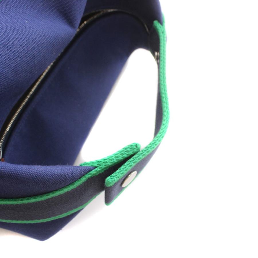 エルメス HERMES BRIDE A BRAC GM ブリッドアブラックグランモデル ハンドバッグ キャンバス ロゴ 刺繍 バイカラー 紺 ネイビー 緑の画像