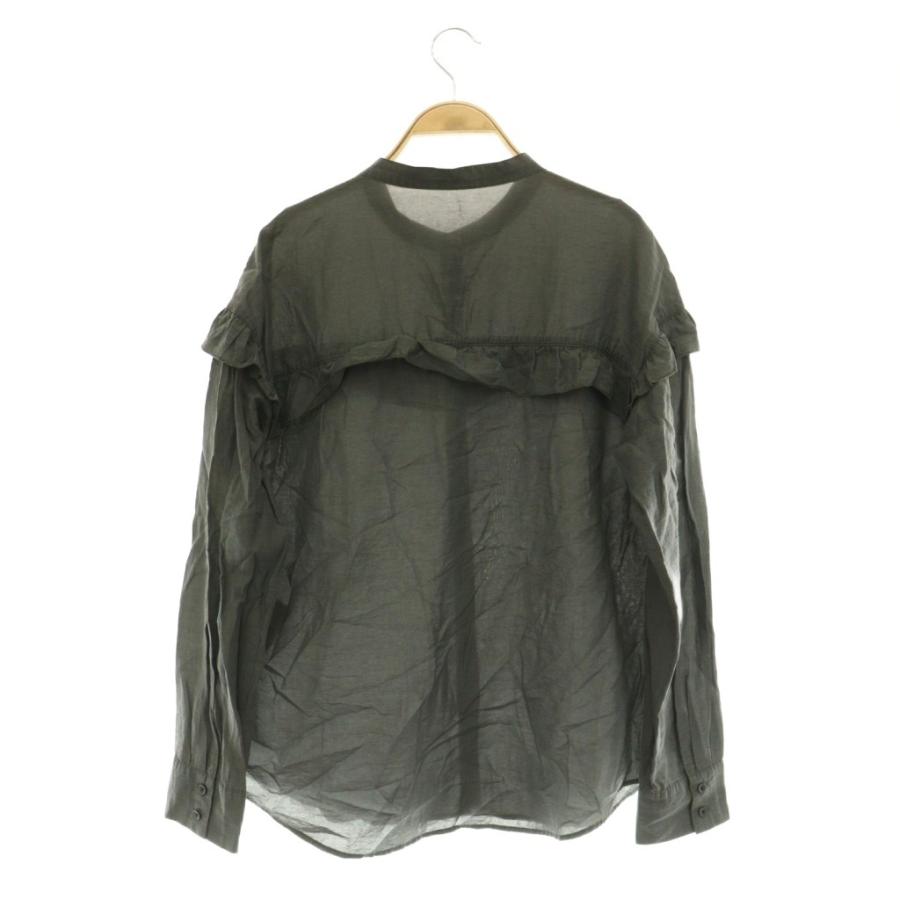 プラステ PLST 24AW シアーフリルブラウス 長袖 バンドカラー M グレー 