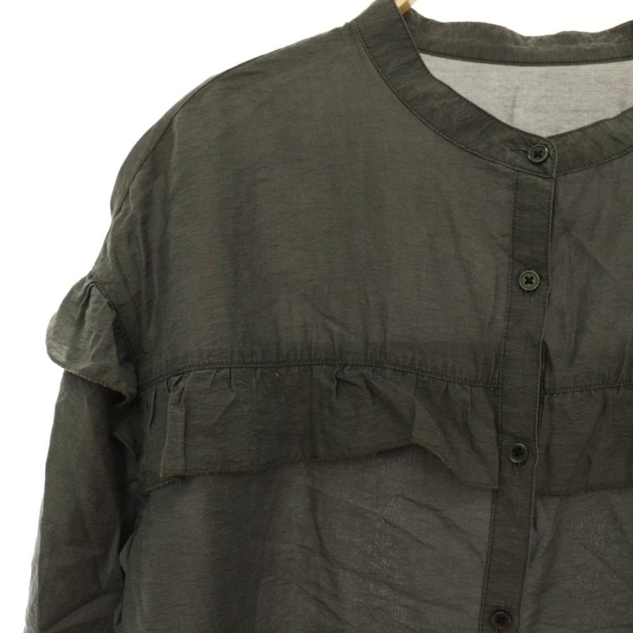 プラステ PLST 24AW シアーフリルブラウス 長袖 バンドカラー M グレー 