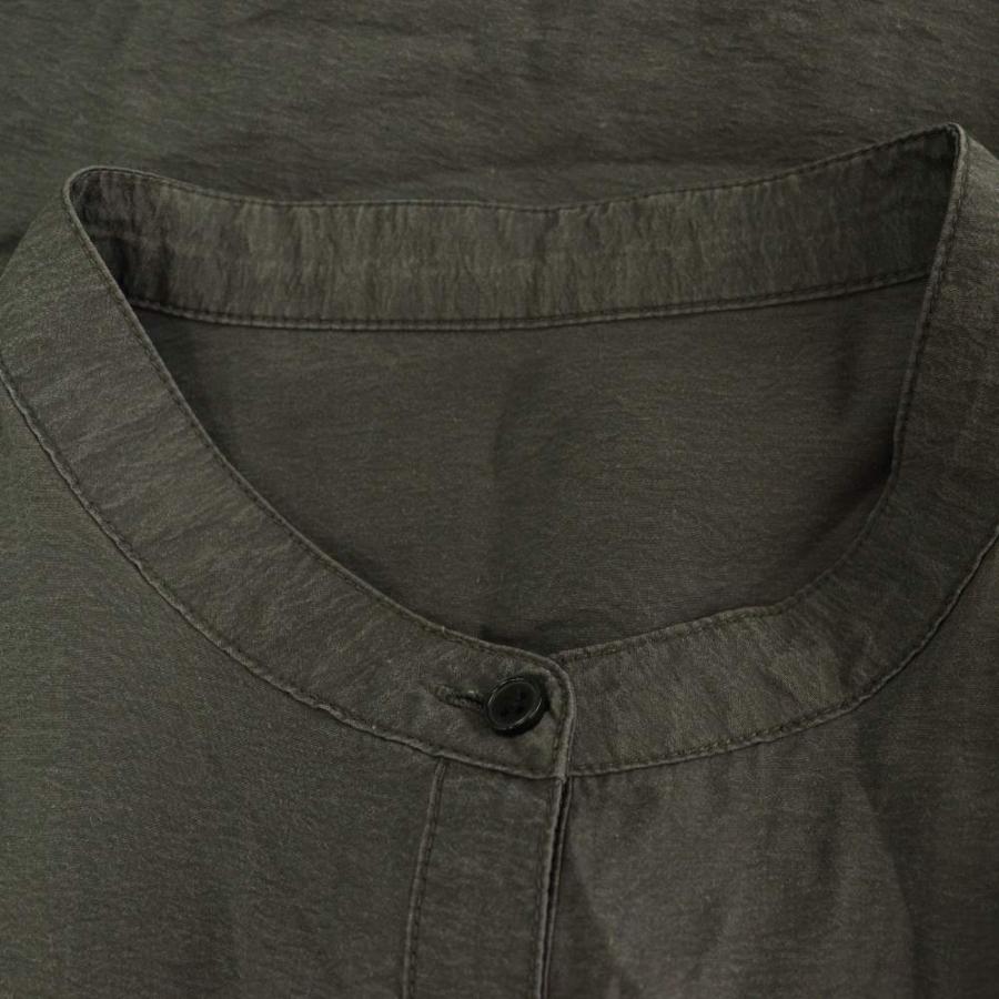 プラステ PLST 24AW シアーフリルブラウス 長袖 バンドカラー M グレー 