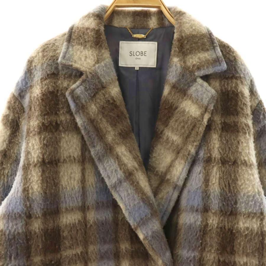 SLOBE IENA チェックスタンドコート　ロングコート　ウール◆6724 スローブ イエナ SLOBE IENA チェックロングコート アウター ウール混