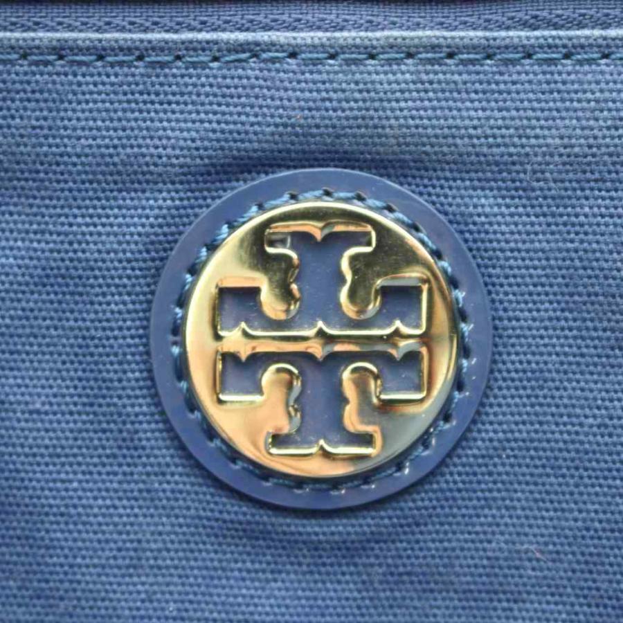 TORY BURCH（トリーバーチ） トートバッグ 青 ブルー ロゴ 光沢素材
