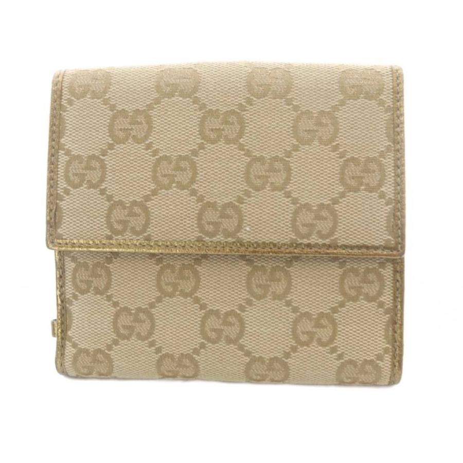 GUCCI（グッチ） GUCCI GGキャンバス 二つ折り財布 ゴールド色 茶色 