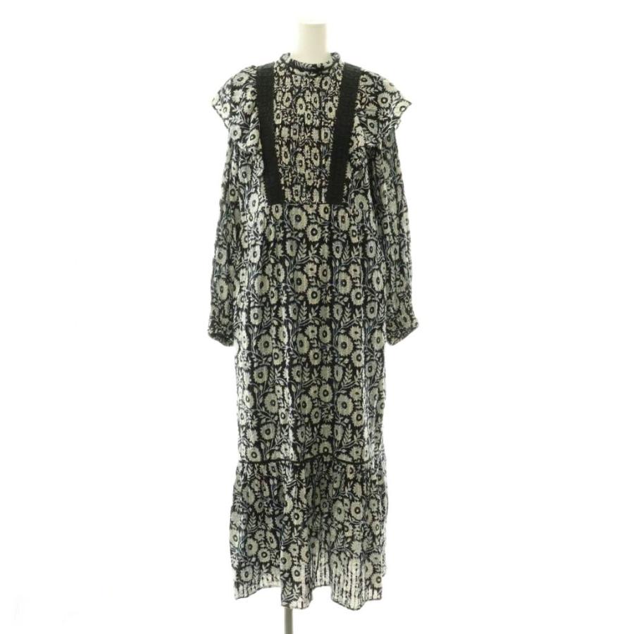 【美品】 24SS ヌキパテ フラワープリント シャーリング ワンピース M ヌキテパ NE QUITTEZ PAS! COTTON LUREX STRIPE FLOWER PRINT FRILL