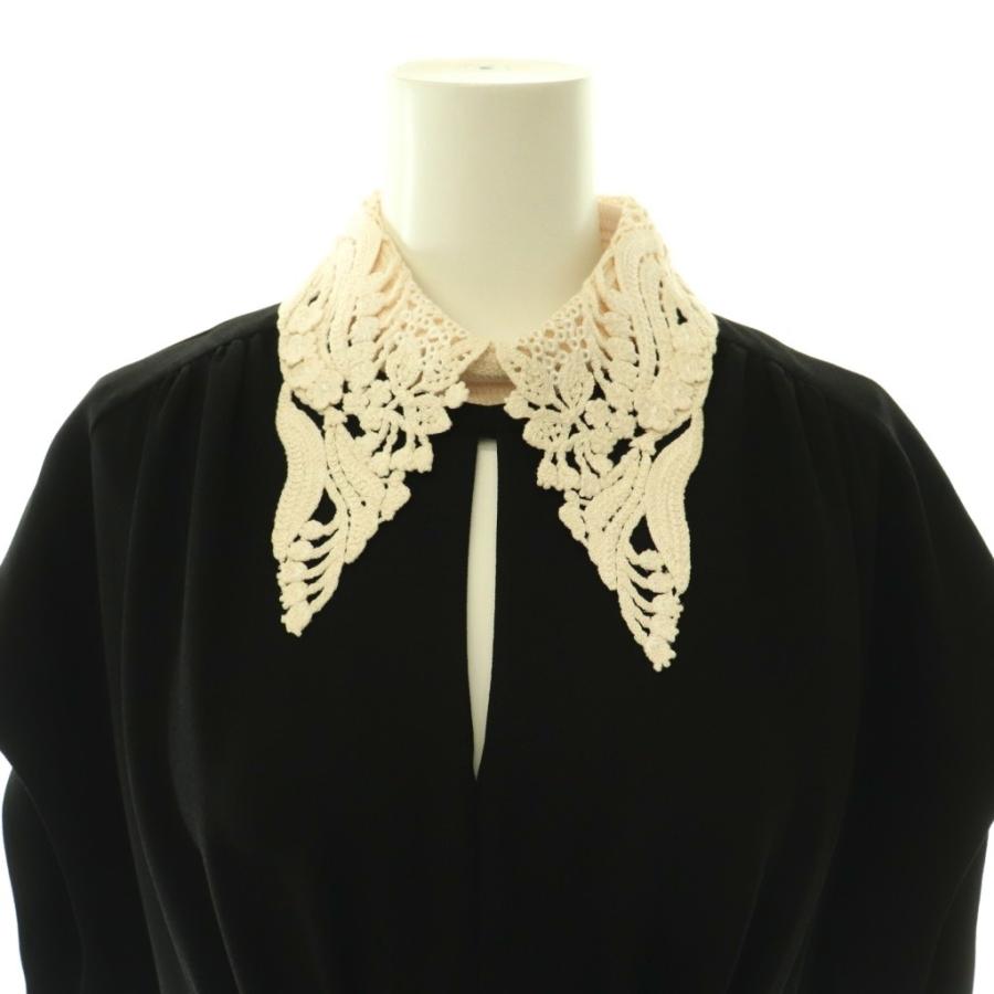 マメクロゴウチ MM18SS-DR003 Silk Lace Collar A-Line Dress ワンピース マーメイド 付け襟 2 ブラック アイボリー /ES ■OSの画像