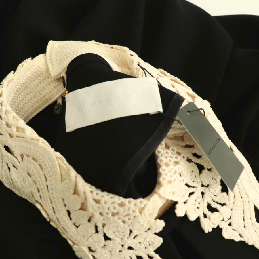 マメクロゴウチ MM18SS-DR003 Silk Lace Collar A-Line Dress ワンピース マーメイド 付け襟 2 ブラック アイボリー /ES ■OSの画像