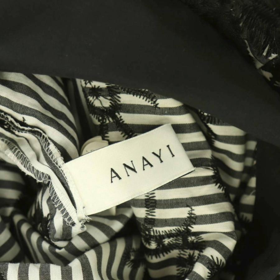 アナイ ANAYI シャツワンピース ストライプ柄 刺繍 ベルト付き 38 黒