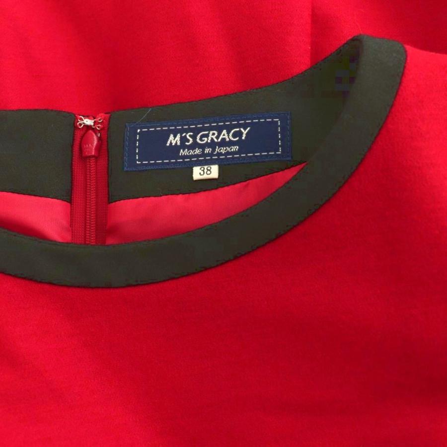 【未使用級♡お花モチーフ】エムズグレイシー　バイカラーウールワンピース　M エムズグレイシー M'S GRACY フラワーモチーフウールワンピース 配色