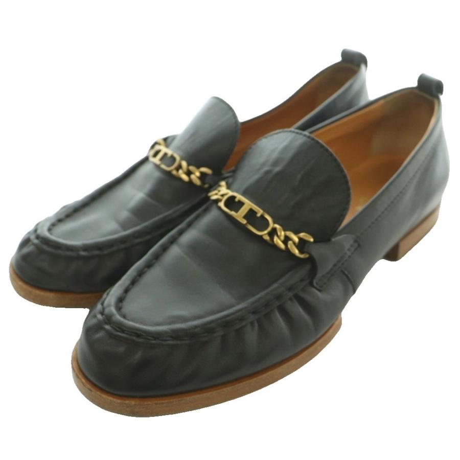 トッズ TOD'S Tチェーン タイムレス ローファー レザー チェーン 36 黒