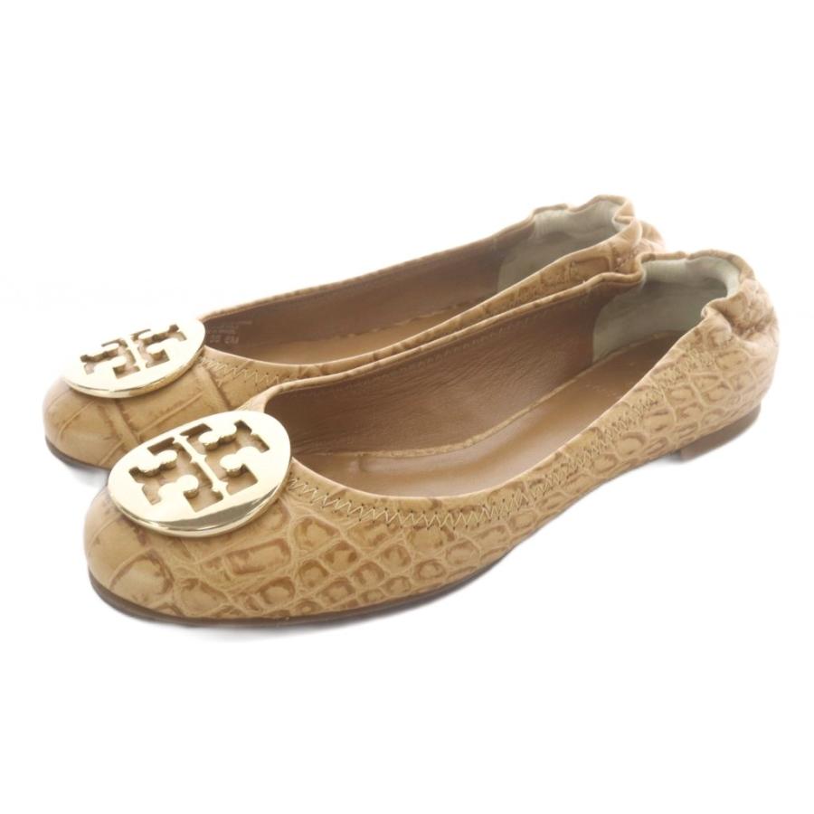 TORY BURCH（トリーバーチ） 型押し フラットパンプス ロゴ 6M 茶色
