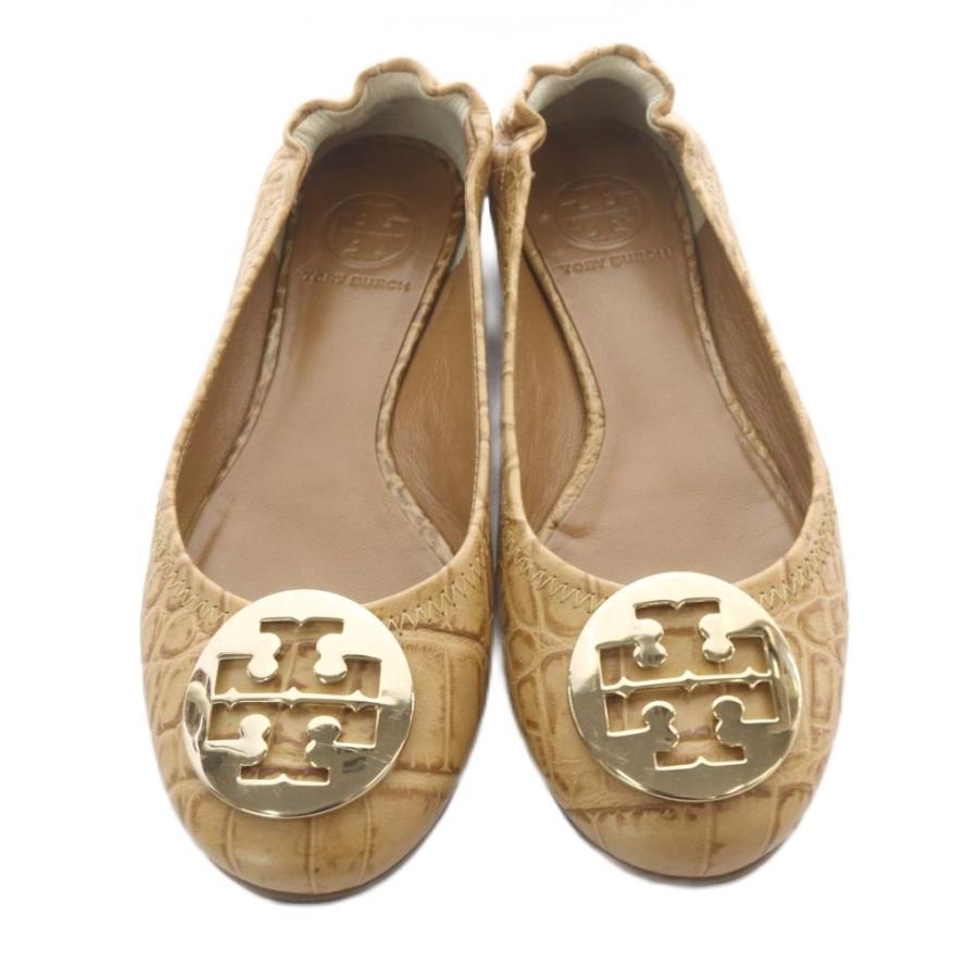 TORY BURCH（トリーバーチ） 型押し フラットパンプス ロゴ 6M 茶色
