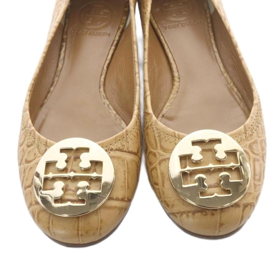 TORY BURCH（トリーバーチ） 型押し フラットパンプス ロゴ 6M 茶色