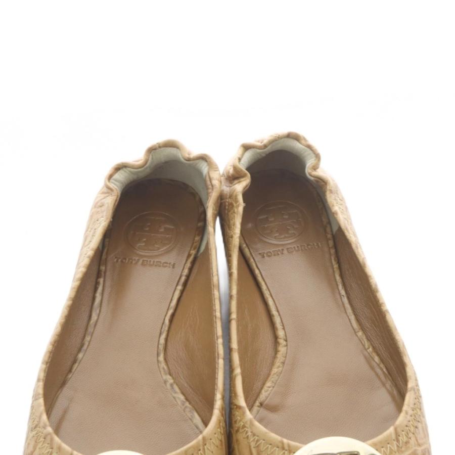TORY BURCH（トリーバーチ） 型押し フラットパンプス ロゴ 6M 茶色
