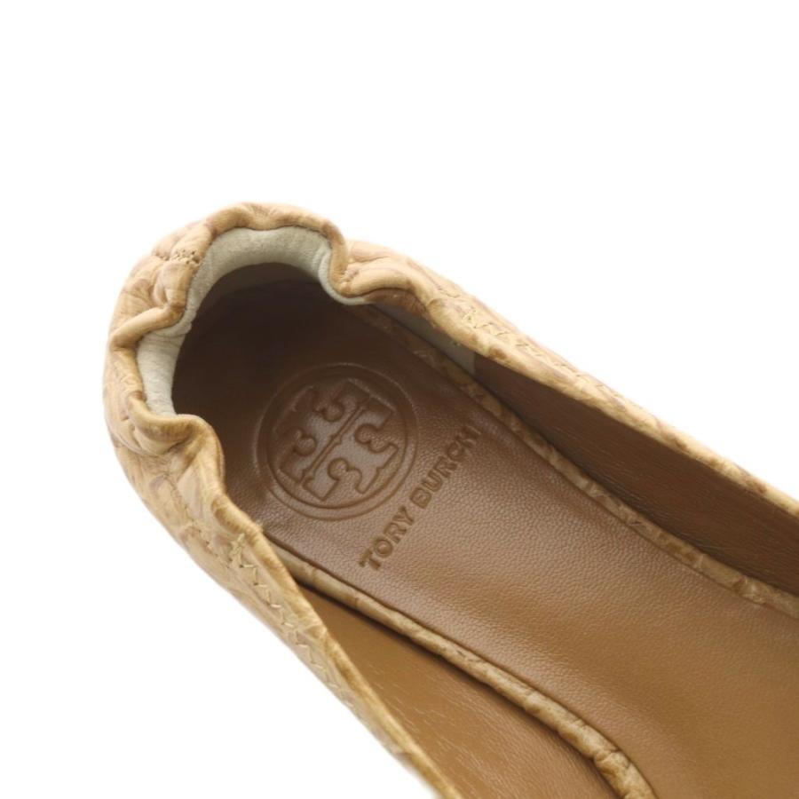TORY BURCH（トリーバーチ） 型押し フラットパンプス ロゴ 6M 茶色