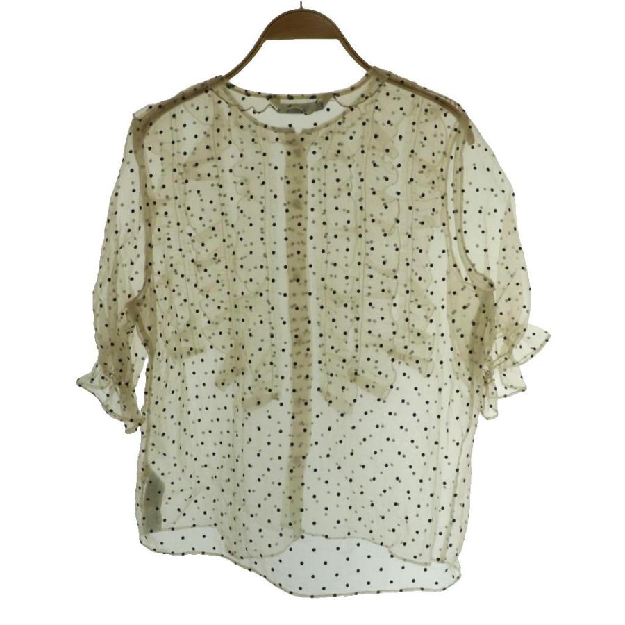 ZARA（ザラ） グロッキードット フリル シアーブラウス S ベージュ 黒 