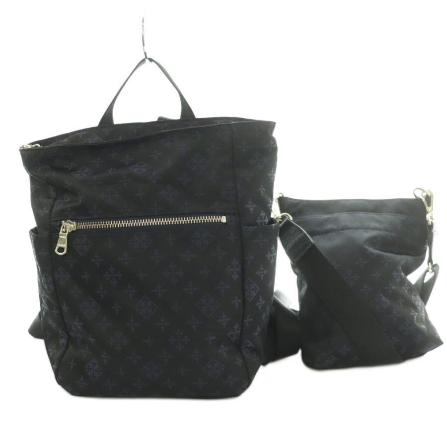 【美品】ラシット リュック 軽量 モノグラム 黒 小さめ バックパック ラシット RUSSET モノグラムミニリュックサック ショルダーポシェット