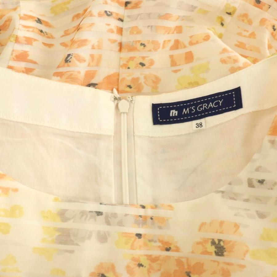 エムズグレイシー M'S GRACY 花柄フレンチスリーブワンピース 膝丈 38