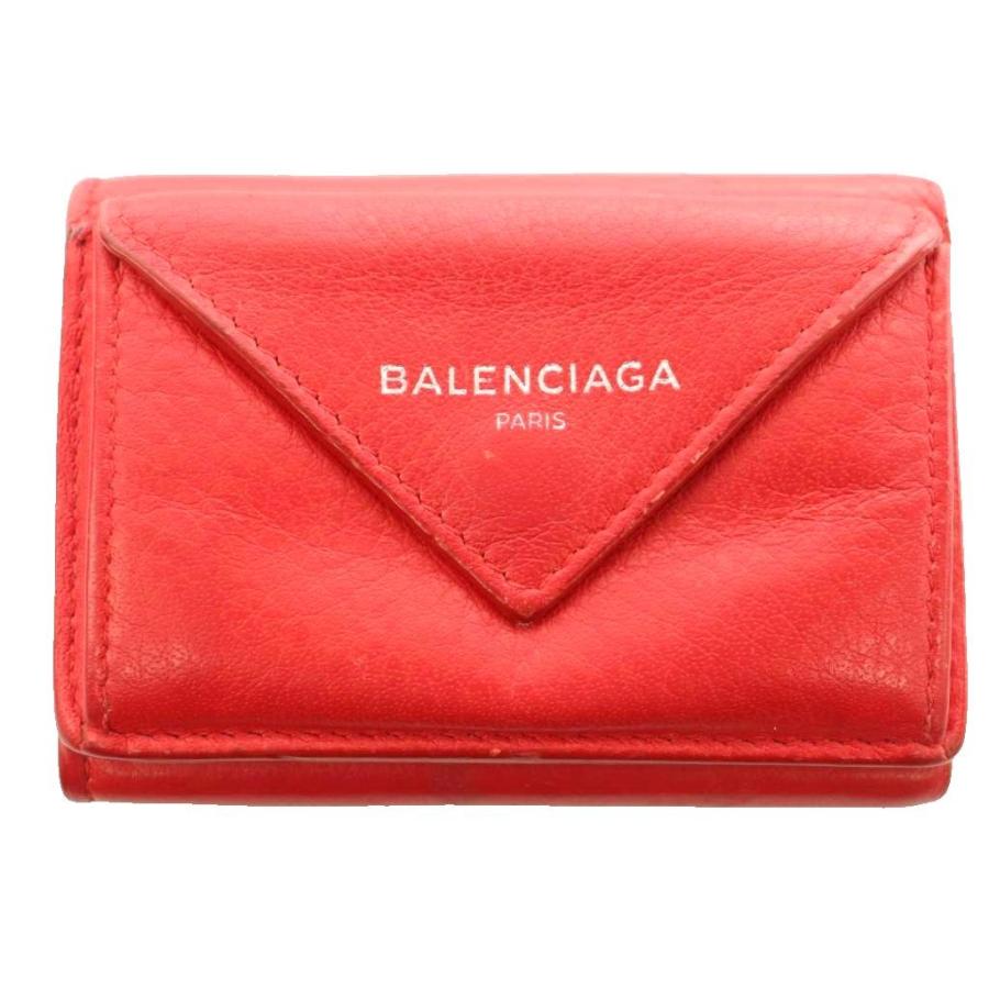 美品 バレンシアガ ペーパー ミニウォレット 三つ折り財布 レッド 赤 BALENCIAGA（バレンシアガ） ペーパーミニウォレット コンパクト 三