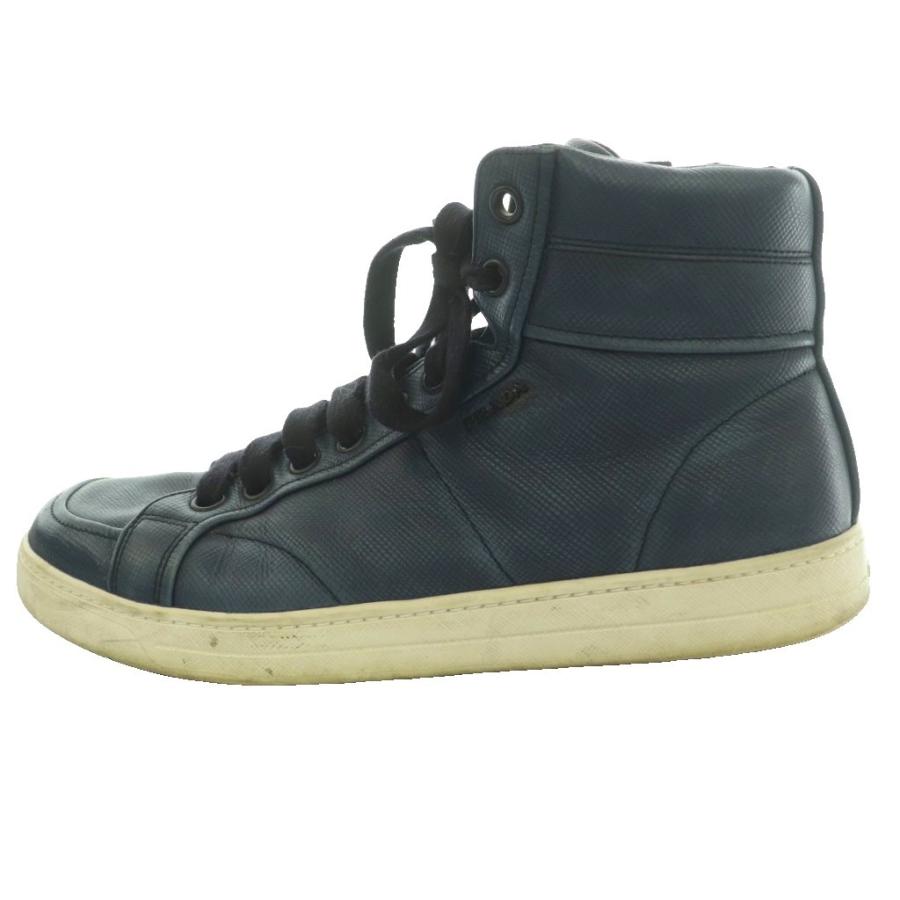 プラダ リネアロッサ ハイカットスニーカー シューズ 厚底 レザー ロゴ 紺 プラダ リネアロッサ PRADA LINEA ROSSA ハイカットスニーカー