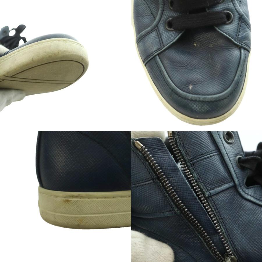 プラダ リネアロッサ ハイカットスニーカー シューズ 厚底 レザー ロゴ 紺 プラダ リネアロッサ PRADA LINEA ROSSA ハイカットスニーカー