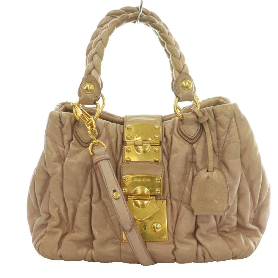 マテラッセギャザーレザー ミニハンドバッグ ショルダーストラップ付き miu miu（ミュウミュウ） マテラッセ 2wayバッグ ショルダー ハンド