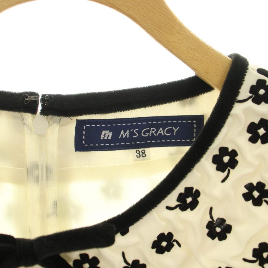 エムズグレイシー M'S GRACY 花柄 ワンピース リボン ひざ丈 半袖 38