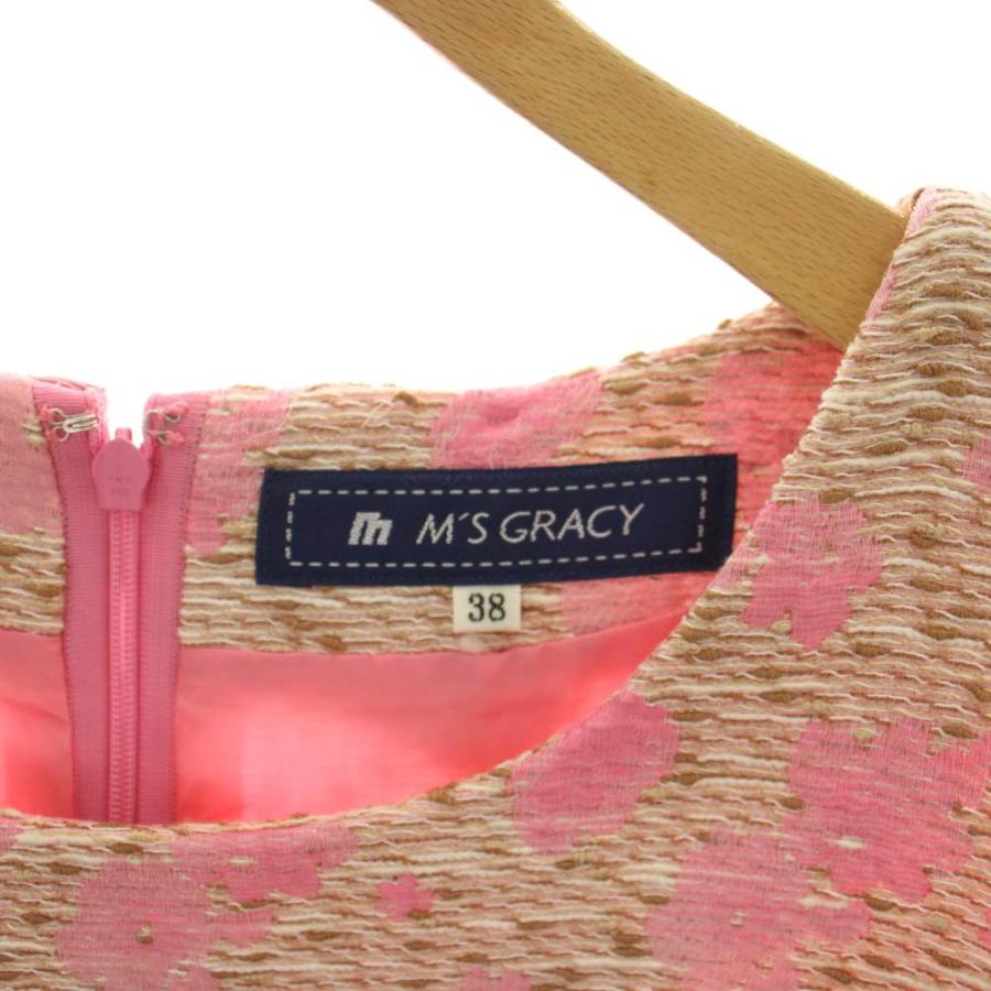 M'S GRACY ローズ柄ワンピース 半袖 ひざ丈 エムズグレイシー M'S GRACY ジャガード ワンピース 花柄 ひざ丈 半袖