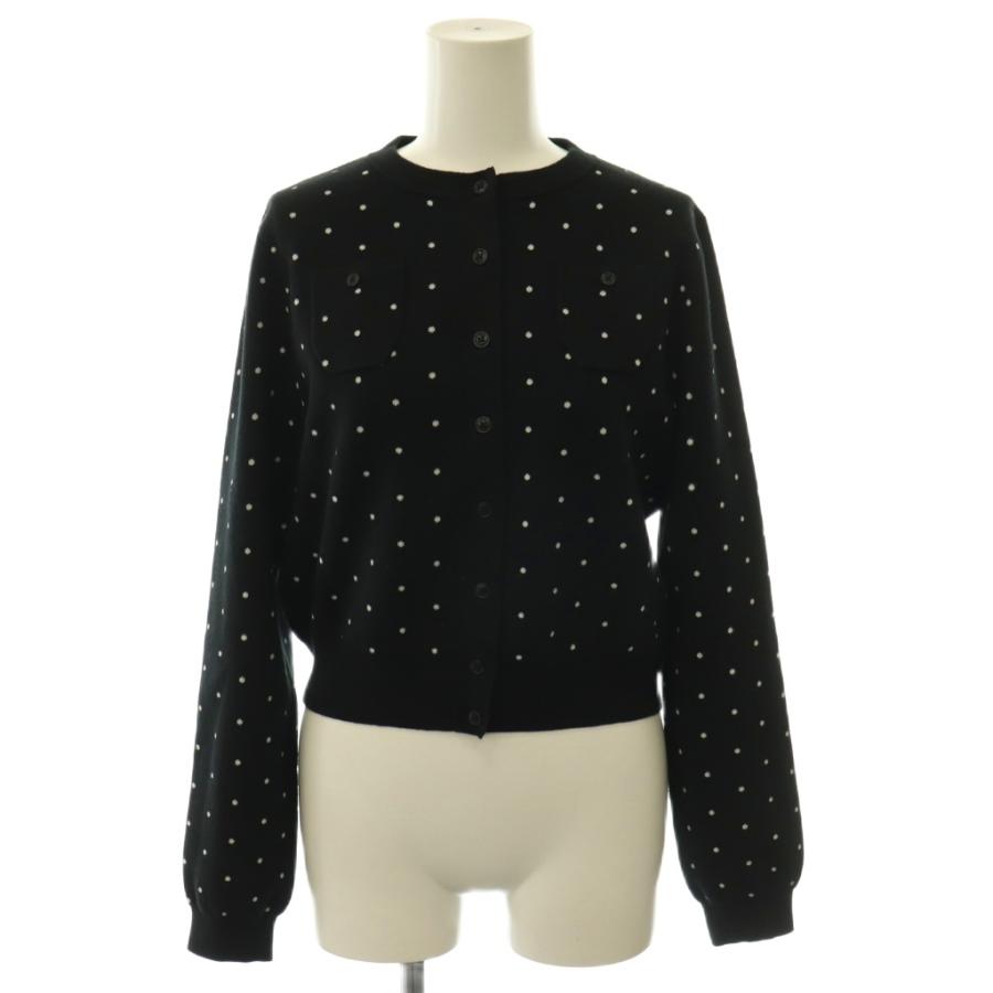 【美品】CABAN 長袖カーディガン ホワイト/ブラック キャバン CABaN コットンカシミヤ ドットジャカードクルーネック