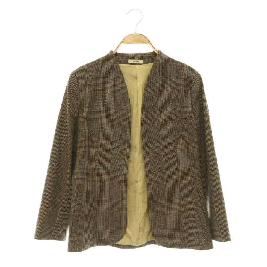 ラルディーニ LARDINI ウール グレンチェック ノーカラージャケット 総裏地 38 ブラウン /MY ■OS レディース | 