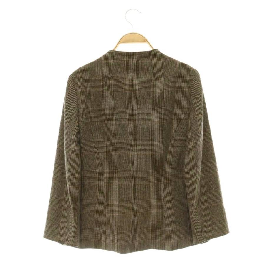 ラルディーニ LARDINI ウール グレンチェック ノーカラージャケット 総裏地 38 ブラウン /MY ■OS レディース |  | 01