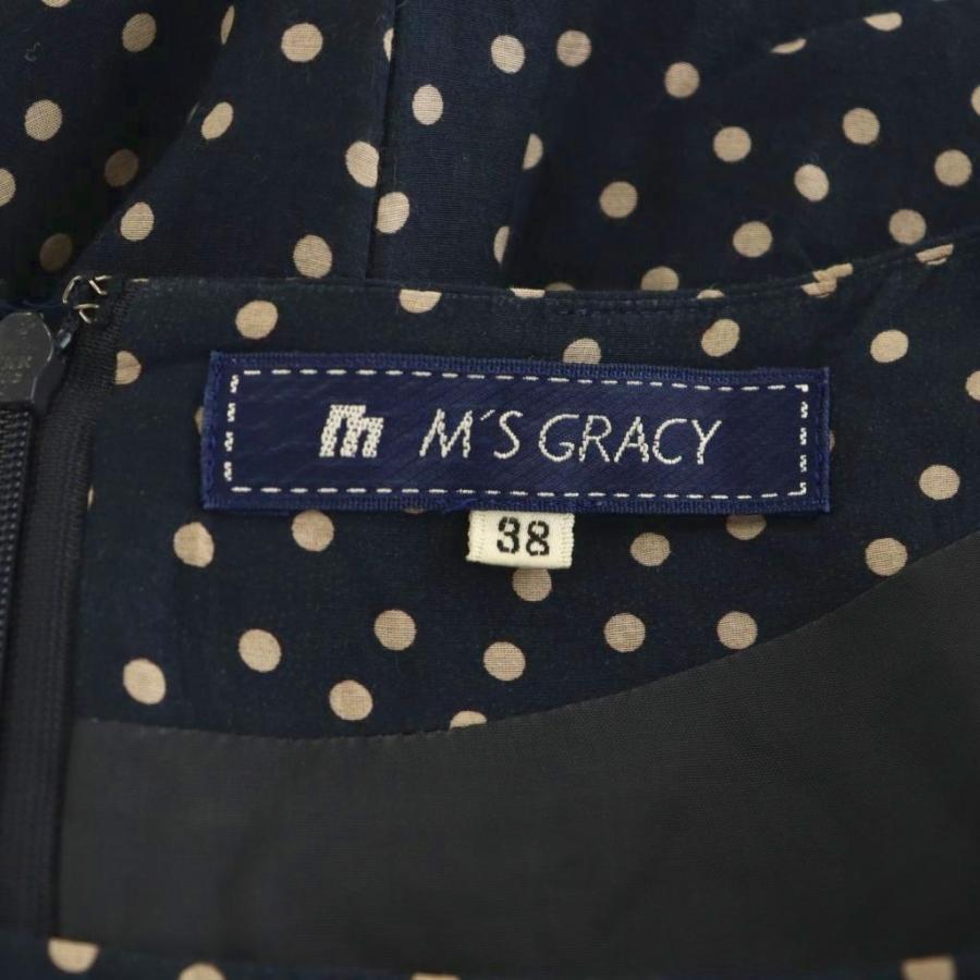 エムズグレイシー M'S GRACY ドット柄ワンピース リボン シルク混