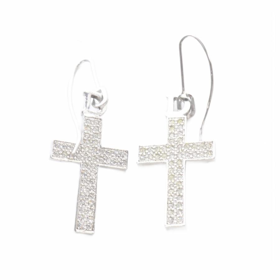 Christian Dior ディオール フェザー 羽根 ピアス シルバー 美品 ディオール Dior クロス フックピアス 両耳用 シルバー色 /SR