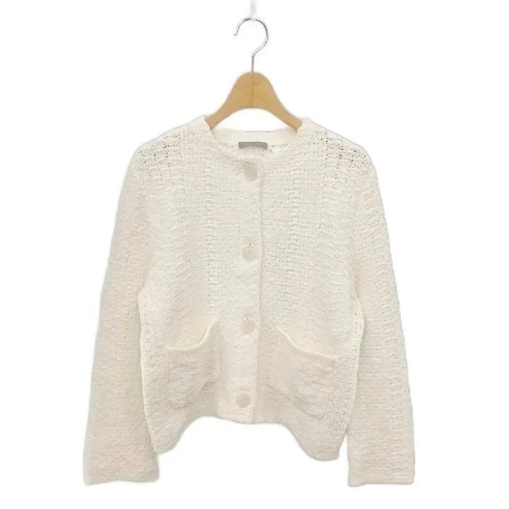 セオリーリュクス theory luxe 25AW SIMON TWEED KNIT ノーカラージャケット ツイードニット 040 ホワイト /ES ■OS レディース