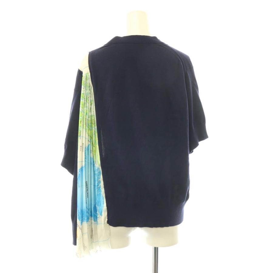 サカイ sacai WORLD MAP PULLOVER プルオーバー ニット 切替 プリーツ 半袖 2 紺 ネイビー 20-04995 ...