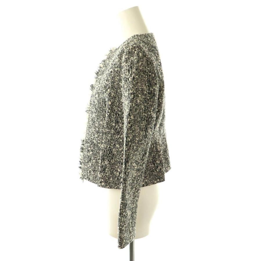 ヨーコチャン YOKO CHAN ノーカラーフリンジツイードジャケット 36